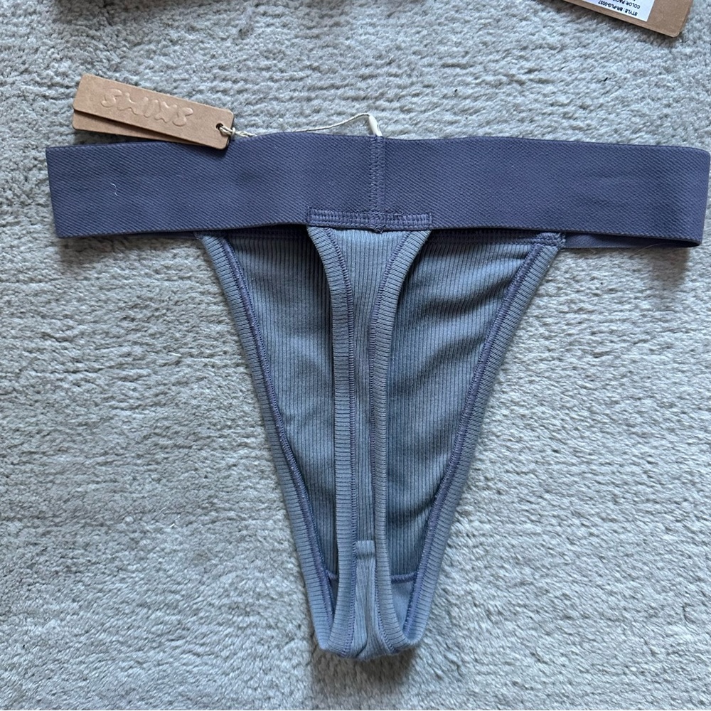 Nwt SKIMS Pacific Cotton Rib Plunge Bralette and Thong Set size XXS - Picture 4 of 6